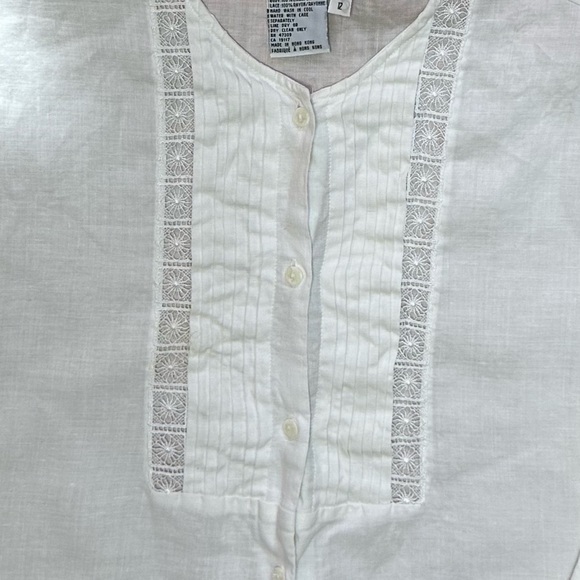 CBNY  White Linen Blouse Women’s 12 Button Front Embroidered Lace Vintage wb - Picture 4 of 6